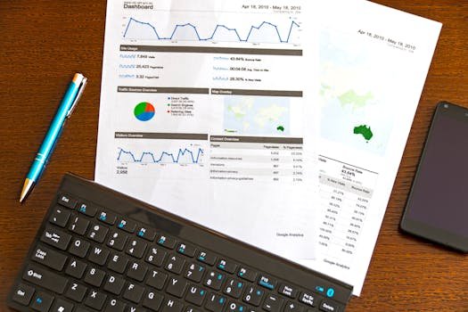 pexels-photo-95916-95916 Flatlay of a business analytics report, keyboard, pen, and smartphone on a wooden desk.